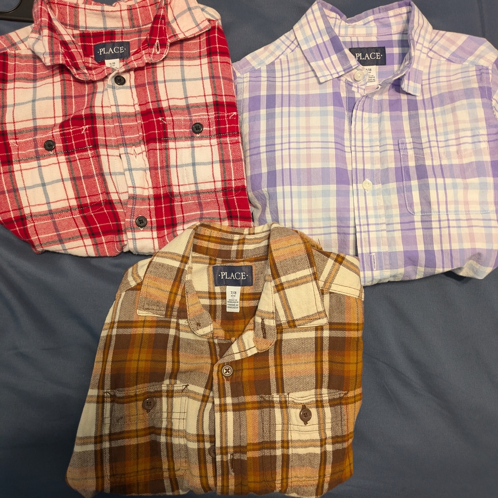 PLACE Kids Plaid Shirts - Red, Purple, and Brown